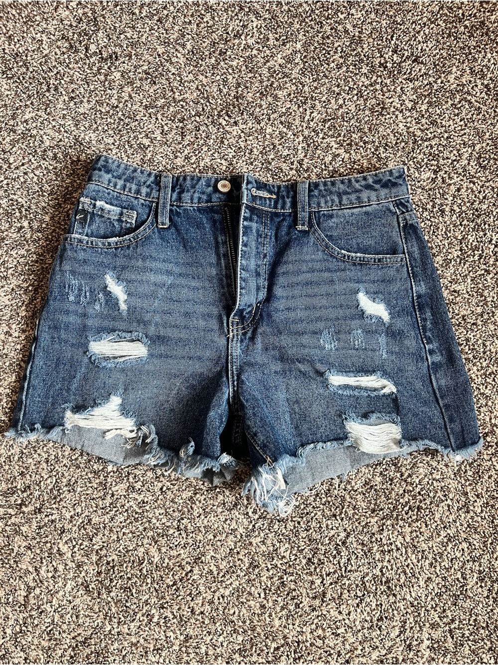 KanCan Distressed Dark Blue High-Rise Denim Shorts